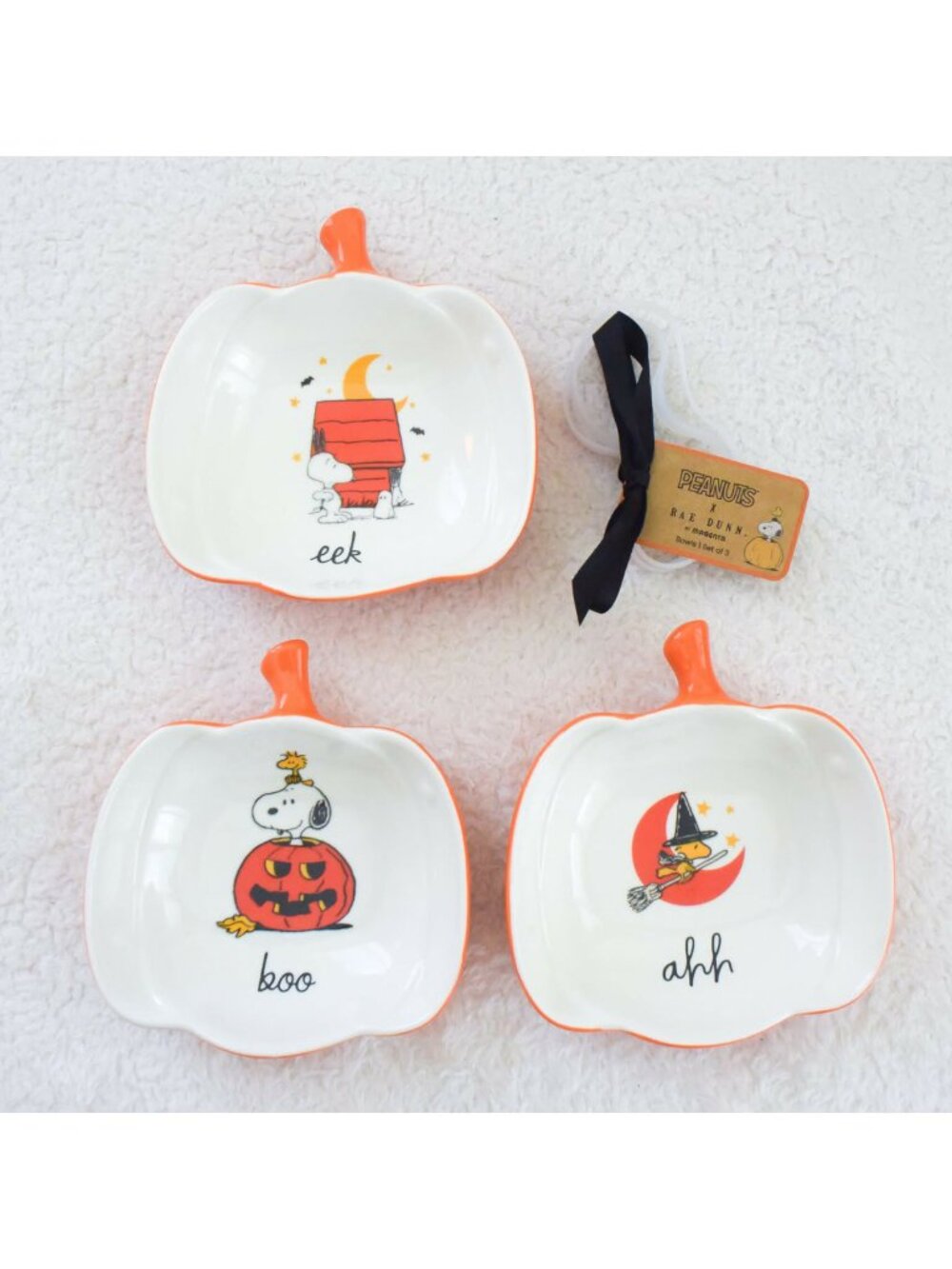 🧡  *Rae Dunn* x Peanuts Set of 3 Mini Snoopy Pumpkin Bowls - Halloween - NEW! .